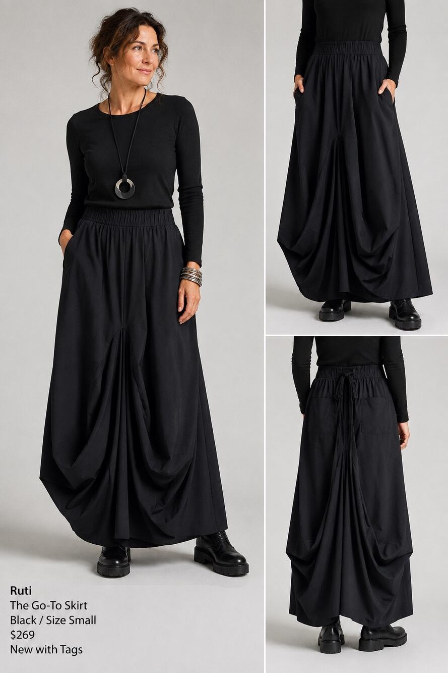 Ruti The Go-To Skirt S Black Draped Maxi Avant Garde NWT $269
